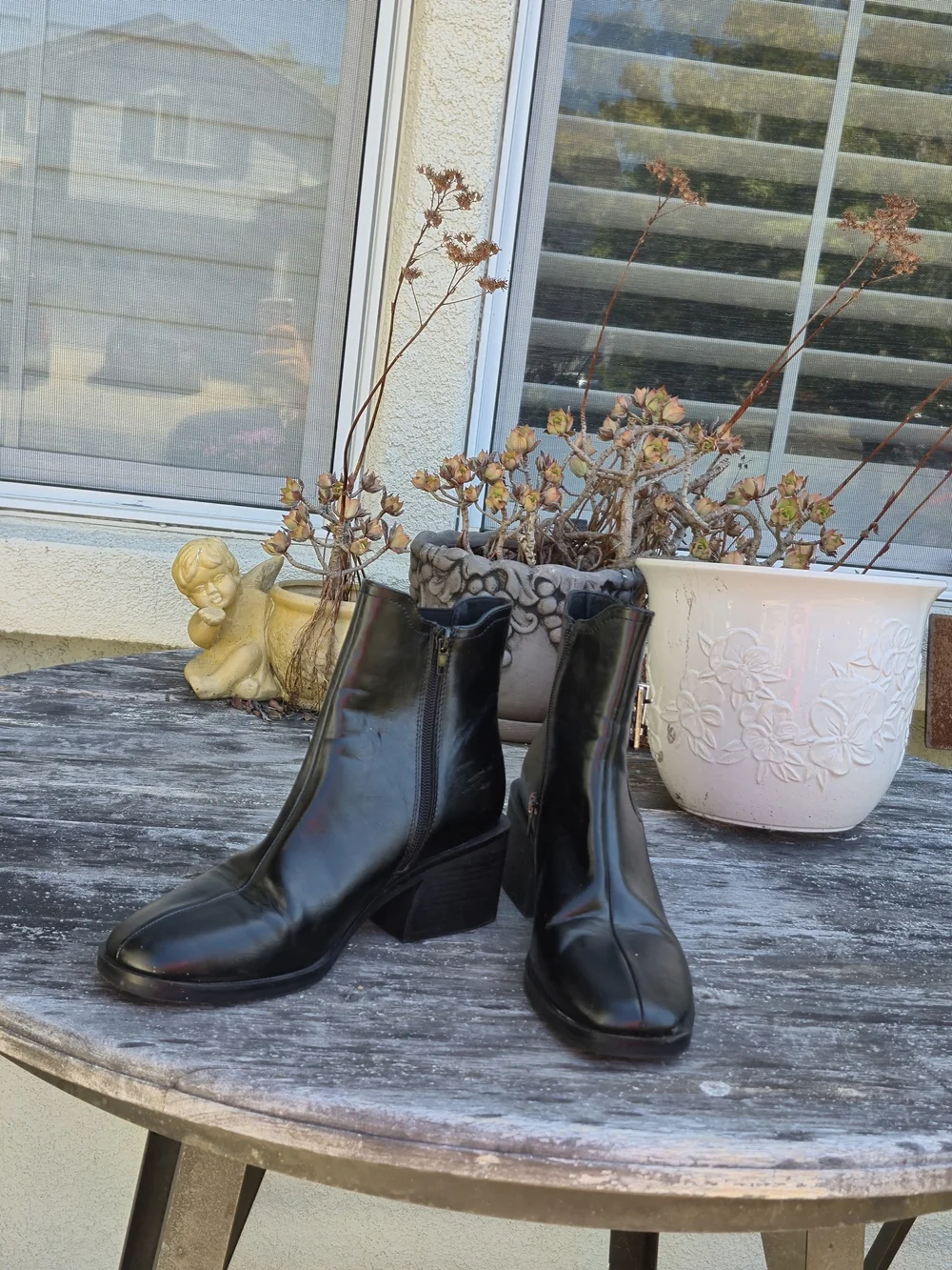 Steve Madden Black Leather Ankle Boots with Block Heel